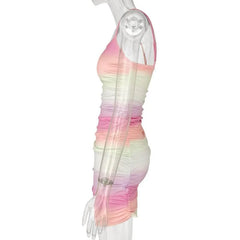 Gradient Contrast Print Square Neck Backless Cami Dress