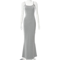 Sleeveless Solid Square Neck Mermaid Hem Cami Maxi Dress