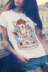 Cityhottie Colorful Cow Carton Print T-Shirt