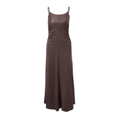 Solid Ruched U Neck Backless Cami Maxi Dress