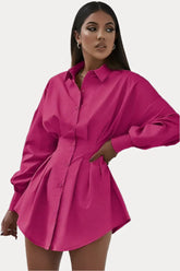 Pleated Rose Red Shirt Dress