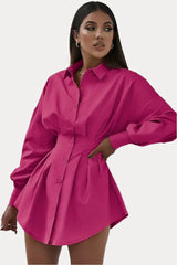 Pleated Rose Red Shirt Dress