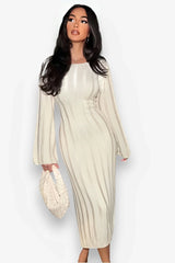 Round Neck Hollow Knit Sweater Dress