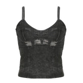Denim V Neck Zip-Up Backless Cami Crop Top - Final Sale