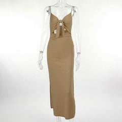 Hollow Out Slit Knotted Cami Maxi Dress