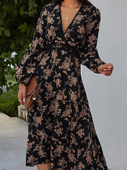 Vintage Print Long Sleeve Dress
