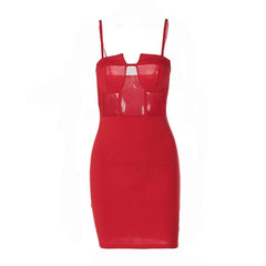 Solid Mesh Patchwork Backless Cami Mini Dress