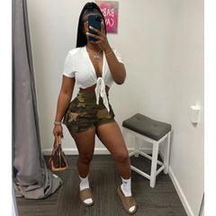 Summer Hight Waist Pockets Camouflage Print Camo Shorts Women Casual Sexy Cargo Shorts Streetwear Short Pants Women