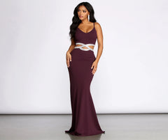 Davia Rhinestone Pretzel Charming Trim Mermaid Dress