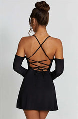 Regina Pleated Bust Lace Up Back Mini Dress