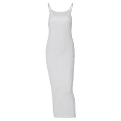 Textured Slit Backless Solid Cami Midi Dress