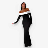 Strapless Long-Sleeved Black Maxi Dress