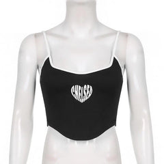 Low Cut Print Contrast Cami Crop Top