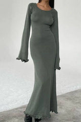 Fungus Edge Backless Knitted Long Dress
