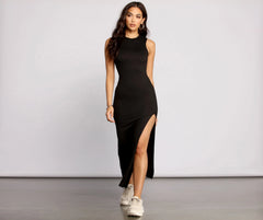 Get Knit Right Charming High Slit Maxi Dress