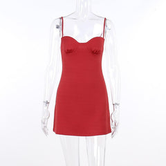 Sweetheart Neck Ruched Solid Backless Cami Mini Dress