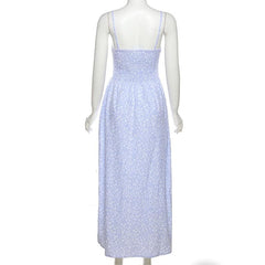 Smocked Drawstring Flower Print Backless Cami Maxi Dress