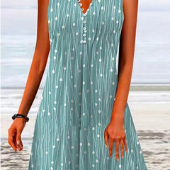 Floral Buttoned Sleeveless Summer Dress