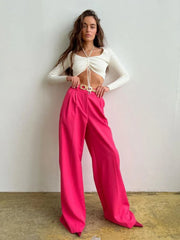 Outfits Trends New Spring Summer Women'S Casual Straight Classic Green Black Rose Red High Waist Pants Korean Wide Leg Trousers For Women