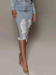 Distressed Slit Denim Skirt
