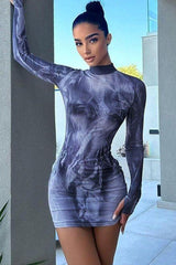 Printed Slim Round Neck Hip Dress