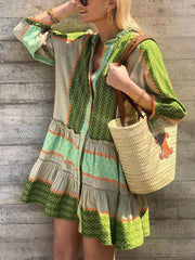Ethnic Print Three-Quarter Charming Sleeve Mini Dress