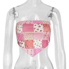 Plaid Print Contrast Backless Tube Top