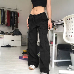 Hot Sell Quality Grunge Streetwear Cargo Pants Woman Low Waist Baggy Mom Jeans Vintage 90S Hippie Wide Leg Denim Trousers Korean Outfits