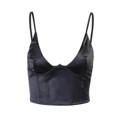 Low Cut Satin Solid Cami Crop Top