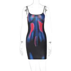 Print Contrast U Neck Backless Cami Mini Dress