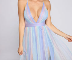 Nylah Pleated Stylish Rainbow A-Line Dress