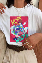 Cityhottie Cute Colorful Letters Print Short Sleeve Tops