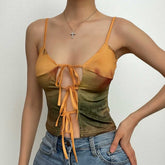 Contrast Print Self Tie Low Cut Backless Cami Crop Top