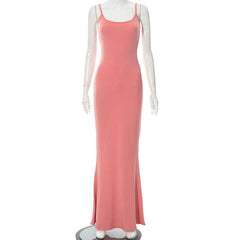 Sleeveless Solid Square Neck Mermaid Hem Cami Maxi Dress