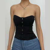 Sweetheart Neck Button Solid Tube Top