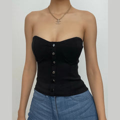 Sweetheart Neck Button Solid Tube Top