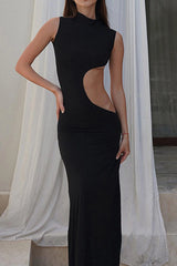 Black Mock Neck Cutout Tank Dress