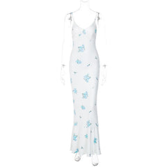 Flower Print Contrast V Neck Ruched Cami Maxi Dress