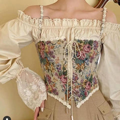 Floral Embroidery Lace Up Front Bustier Cami Top