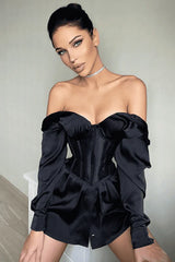 Black Waist Girdle Shirt Dress