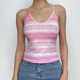 Striped Contrast V Neck Backless Cami Top