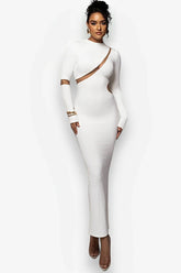 Hollow Back Slit Long Sleeve Dress