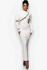 Hollow Back Slit Long Sleeve Dress