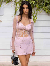 Sweetheart Neck Tie Front Top And Skirt Set