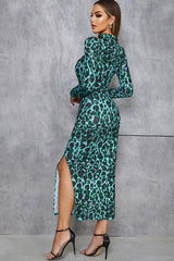 Hollow Leopard Print Thin Body-Fitting Long Bandage Dress