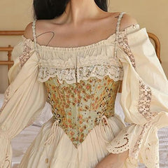Ruffle Lace Low Cut Lace Up Side Floral Bustier Top