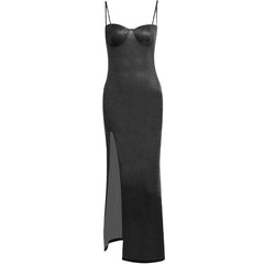 Slit Backless Textured Square Neck Cami Maxi Dress