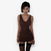 V-Neck Light Mesh Hip Strap Low-Cut Dress