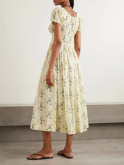 Ashlynn tie-detailed shirred floral-print organic cotton-voile midi dress