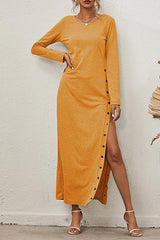 Solid Buckle Slit O Neck A Line Dresses(8 Colors)